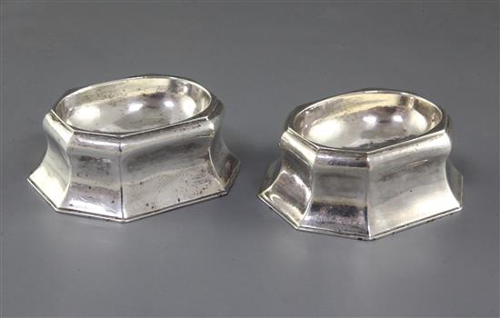 A pair of George I Brittania standard silver trencher salts by James Rood, 81mm.